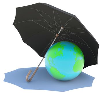 Umbrella covers the planet. Isolated render on a white background