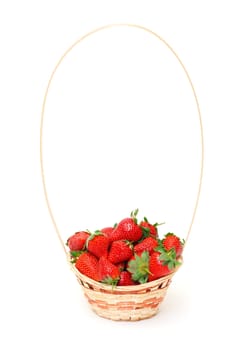 Ripe Red Strawberries in basket, on white background