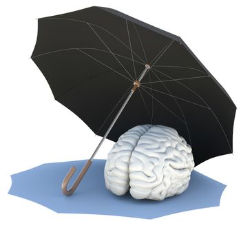 Umbrella covers the brain. Isolated render on a white background