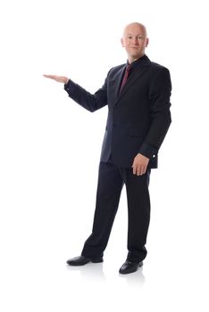 Man in suit holding empty copy space