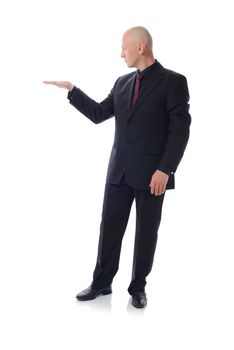 Man in suit holding empty copy space