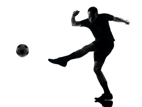 one man soccer player in studio silhouette isolated on white background