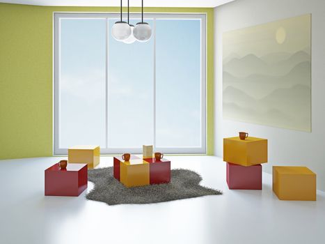 Creative color room  with big panoramic window