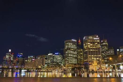 darling harbour skyline in sydney australia