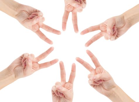 Hands of teamwork , forming the star shape