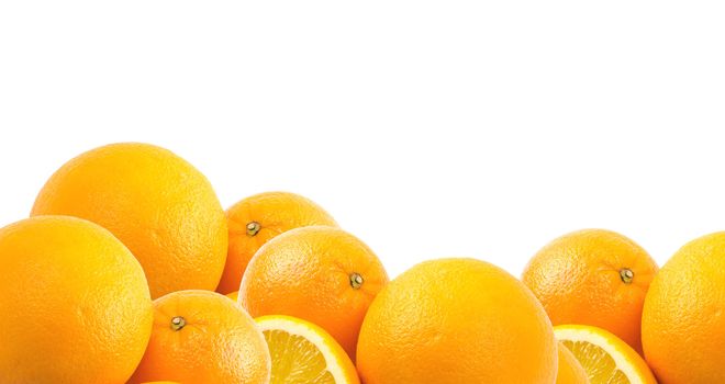 Two and half oranges isolated on white background