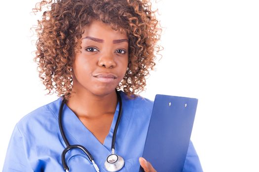 African young doctor isolated on white background