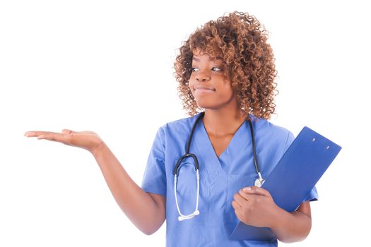 African young doctor isolated on white background