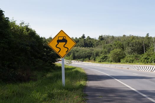 skid road sign in yala, thailand