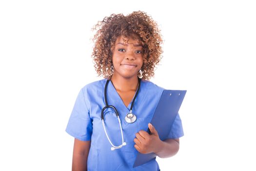 African young doctor isolated on white background