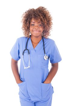 African young doctor isolated on white background