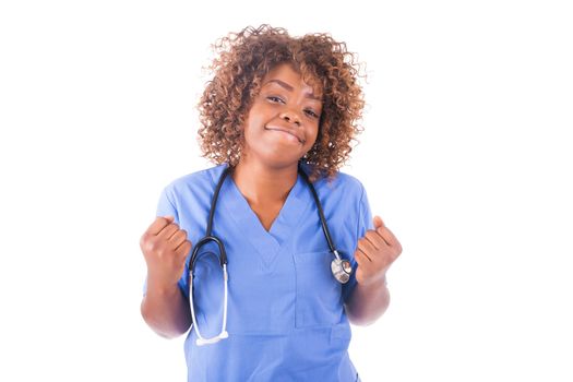 African young doctor isolated on white background