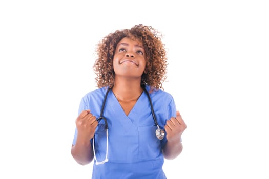 African young doctor isolated on white background