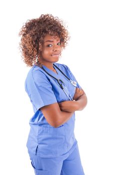 African young doctor isolated on white background