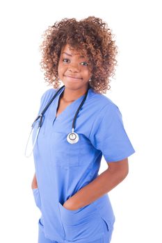 African young doctor isolated on white background