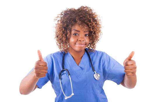 African young doctor isolated on white background