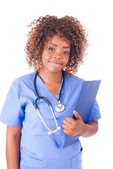 African young doctor isolated on white background