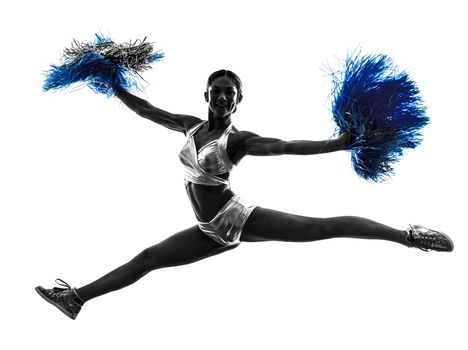 one young woman cheerleader cheerleading  silhouette studio on white background