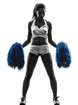 one young woman cheerleader cheerleading  silhouette studio on white background