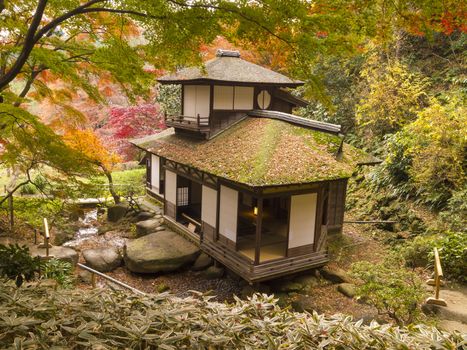 YOKOHAMA, JAPAN - DEC 7 : Choshukaku house in Sankeien garden on December 7, 2010. This house built in 1623 during Edo period with a unique architectural design, unlike any other in Japan.