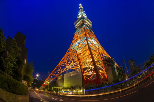 TOKYO - JULY 13: Light up display at Tokyo Tower on July 13, 2013 in Tokyo, Japan. Tokyo Tower is a communications and observation tower located in Shiba Park, Minato, Tokyo, Japan.