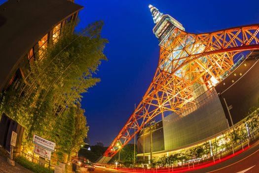 TOKYO - JULY 13: Light up display at Tokyo Tower on July 13, 2013 in Tokyo, Japan. Tokyo Tower is a communications and observation tower located in Shiba Park, Minato, Tokyo, Japan.