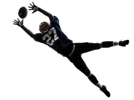 one caucasian american football player man catching receiving in silhouette studio isolated on white background