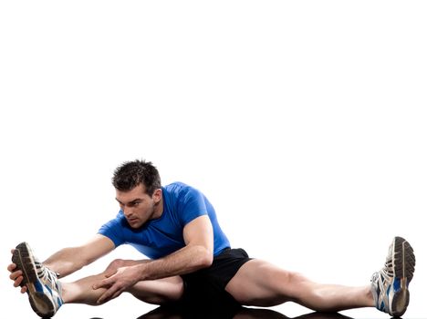 stretching workout posture by a man on studio white background