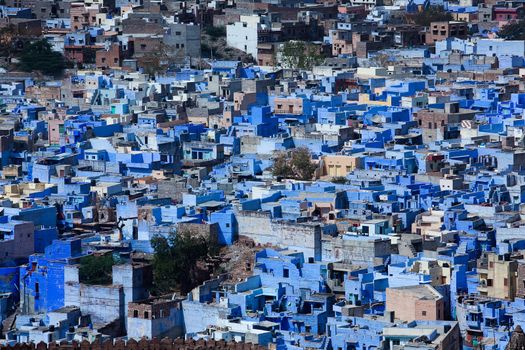 blue house in the beautiful city of jodhpur in rajasthan state in india