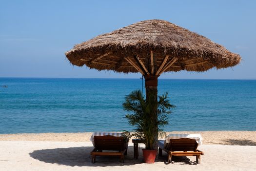 deck chair by the sea in a hotel resort in Kerala state india