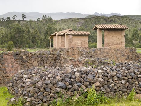 Fairground and baths in Raqchi, an Inca archaeological site in the Cusco region in Peru.