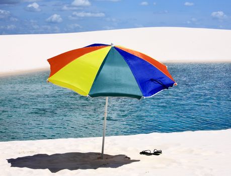 umbrella beach at lagoa azul in the Lencois Maranheses National Park brazil