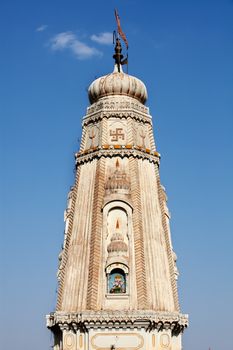 rooftop of an hindi temple with swaviska in Mandawa rajasthan state in indi