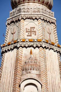 rooftop of an hindi temple with staviska in Mandawa rajasthan state in indi