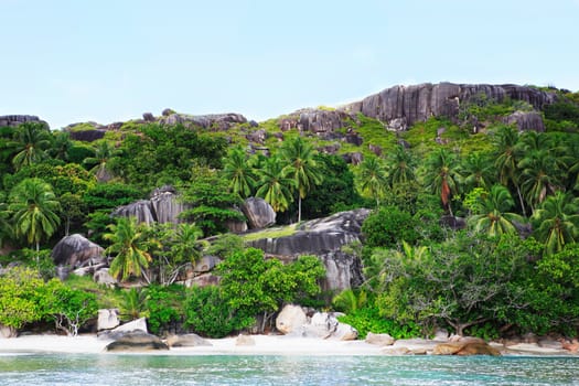 famous and beautiful white sand beach of anse Lazio at Praslin one of the seychelles island