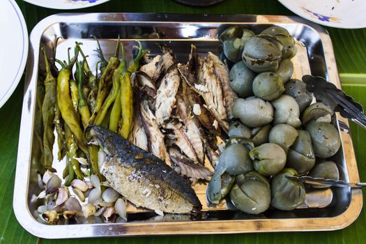 Ingredient before  Shrimp paste dip with Fish & Fresh Vegetables .Thai Cuisine style