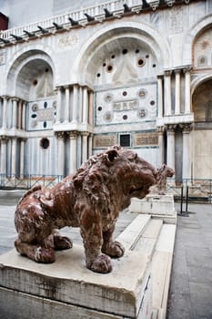 satue of the saint mark lion pazzia san marco saint mark place in the beautiful city of venice in italy