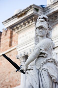 statue of helmeted pallas athena minerva in the beautiful city of venice in italy