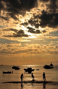 sunset over praia da armacao in the beautiful typical brazilian city of buzios near rio de janeiro in brazil