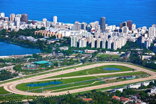 aerial view of the race track of lagoa and leblon in rio de janeiro brazil