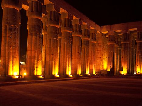 view of the luxor temple by night in upper egypt