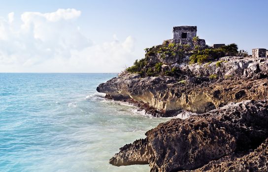 view of the mayan archeologic site of tulum