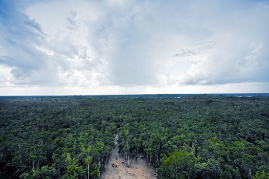 view of the lost in the jungle mayan site of Coba in yucatan mexico