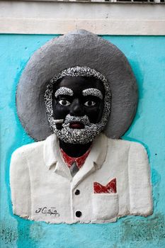 mask on the wall of olinda near recife pernambuco state brazil