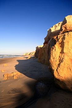 view of Praia das fontes the springs beach between morro branco and beberibe near fortaleza ceara state brazil