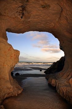 view of Praia das fontes the springs beach between morro branco and beberibe near fortaleza ceara state brazil