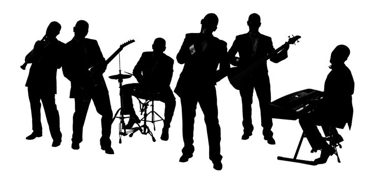 silhouette Band playing isolated on white 