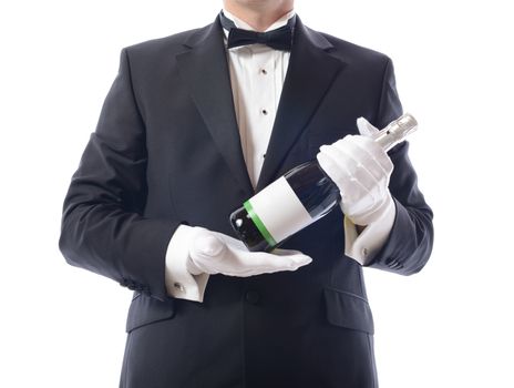 Man in tuxedo with a bottle of champagne