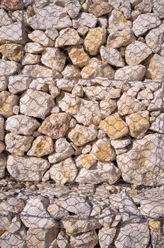 Detail take of a gabion retaining wall