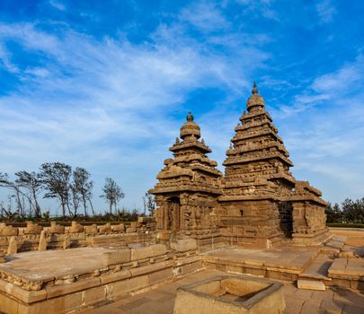 Famous Tamil Nadu landmark - Shore temple, world  heritage site in  Mahabalipuram, Tamil Nadu, India